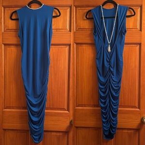 VENUS Royal Blue Open Back Gathered Midi Dress